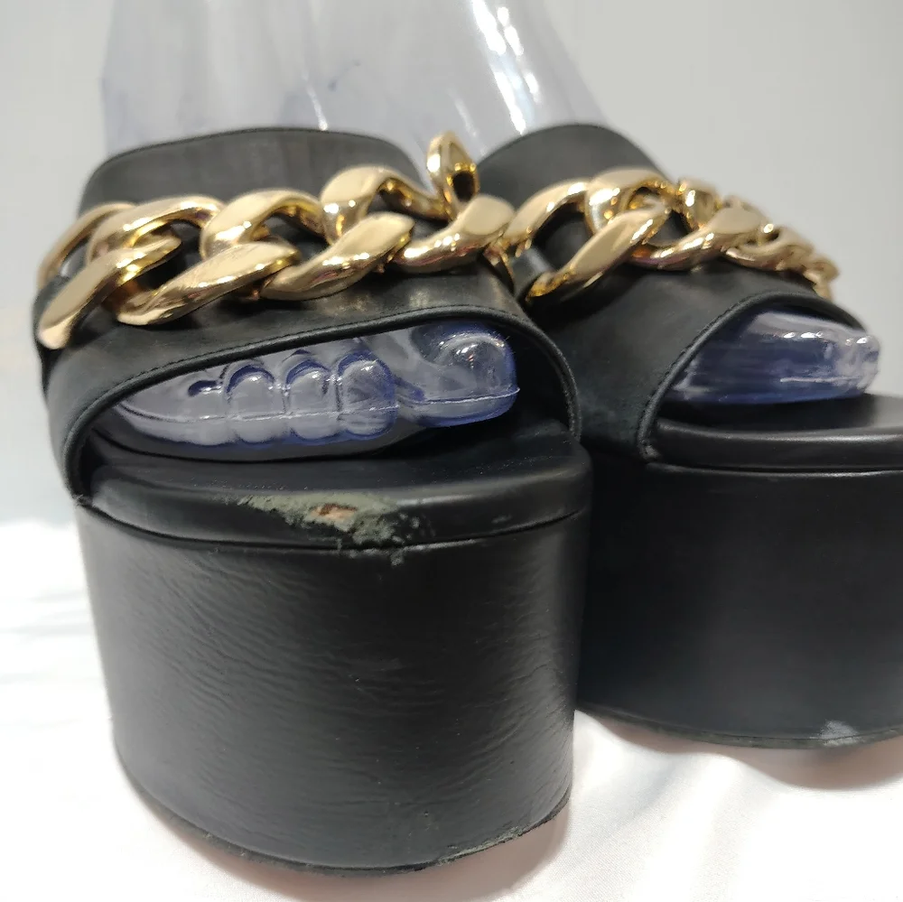 ALOHAS Black Leather Chunk Chain Platform‎ Sandals Wedge Mule Size 8 Revolve